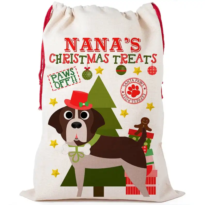 Personalised ST Bernard Christmas Sack Dog Stocking Santa Treat Pet Xmas Bag