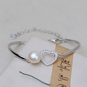 DIY Accessories S925 Silver Heart-Shaped Tire Hair Bracelet with 8-9 <b>Loose</b> <b>Pearls</b> Trendy Semi-Finished Empty Bracelet - Product Image 4