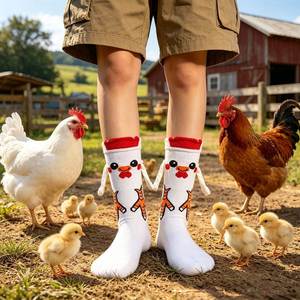 <span class=keywords><strong>Calcetines</strong></span> de tubo con diseño de pareja de gallinas divertidas y magnéticas, de dibujos animados, con asa, en stock. - Product Image 4