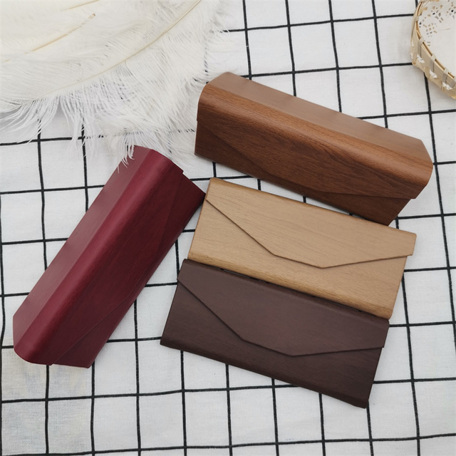 Custom Luxury Durable Wooden Glasses Box Rectangle Portable Flamingo Style Case for Student's Myopia Sunglasses Folding Triangle