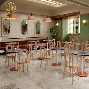 Ensemble de mobilier de restaurant, table et chaises, en pierre frittée ronde, cadre en bois, velours, pour pizzeria, café, restaurant, vente en gros - Product Image 1