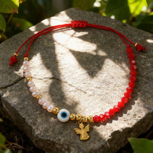 Bracelet de protection contre le mauvais œil Go2boho, bracelet en cordon rouge avec perle en verre bleu et charme ange pour femmes - Product Image 3