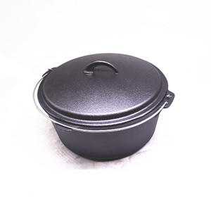 Vente chaude : Cocotte en fonte émaillée noire mate, ustensiles <span class=keywords><strong>de</strong></span> <span class=keywords><strong>cuisine</strong></span> en fonte pour l'extérieur, marmites en fonte avec couvercle - Product Image 1