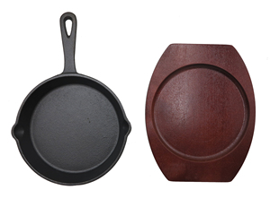 Padella in ghisa pretrattata con doppio beccuccio per versare, manico ad anello, antiaderente, compatibile con tutti i tipi di fornelli, con manico in legno - Product Image 5