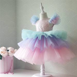 Meisjes Formele Prinsessenjurk Kids Kant Tule Regenboog Elegante Avond Party Cake Tutu Prom Gown Kinderen Bruiloft Communie Kostuum - Product Image 1