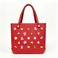 Bolso Tote de EVA de Color Sólido, Lavable, Portátil, para Compras, con Dijes Aleatorios, Impermeable, de Hombro Abierto, Ligero, para Fin de Semana