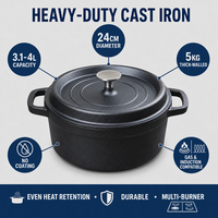ZES Promotion : Marmite en fonte 24 cm avec couvercle, 4 L, pour cuisson à l'huile végétale, casserole à soupe pour cuisinière à gaz et à induction, faitout sain