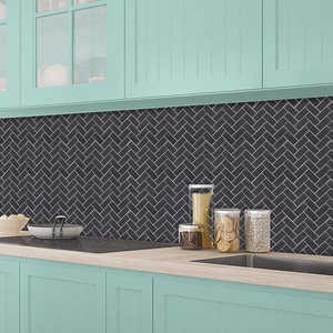 Panel de pared 3d con diseño de espiga para cocina y baño, azulejos de color negro puro para pegar y pelar, contra salpicaduras - Product Image 6