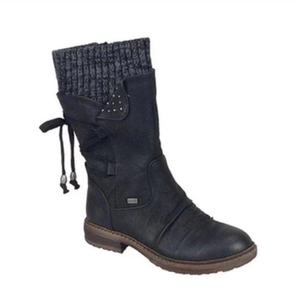 Bota Feminina de Cano Médio com Salto Quadrado e Tira Traseira, Estilo Europeu, Tamanho Grande, Nova Coleção Outono/Inverno - Product Image 4