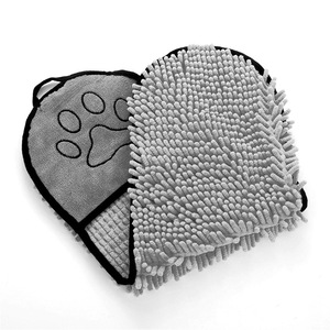 Toalla de Baño para Perros Tipo Guante, Absorbente, de Secado Rápido, Material Suave de Chenilla, Color Gris, Azul y Amarillo, Suministros de Limpieza para Mascotas - Product Image 5