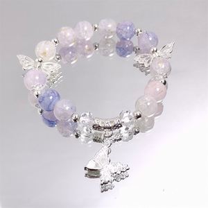 Korean Pink Crystal Butterfly Pendant <b>Beaded</b> <b>Bracelet</b> for Women 10mm Sweet Beads Chain <b>Bracelets</b> Girlfriend Jewelry Gifts - Product Image 3