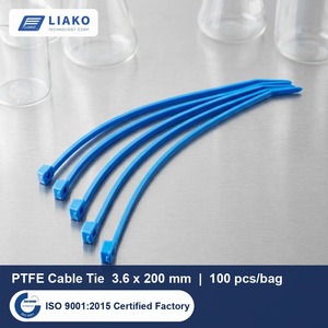 Attaches de câbles industrielles en PTFE 3,6x200mm, 18,2kg de résistance à la traction, attaches en fluoropolymère bleues, 100 pièces, haute température - Product Image 1
