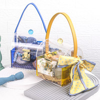 Klare Acryl süße Schokolade Blumen kasten Acryl Andenken Spende Memory Box Tasche Fall transparent mit Deckel und Leder griff