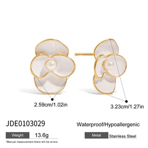 Pendientes de Perlas con Forma de Gota de Aceite y Flores de Acero Inoxidable de Lujo de Alta Gama Estilo Europeo Americano, Joyería de Moda para Aniversario - Product Image 6