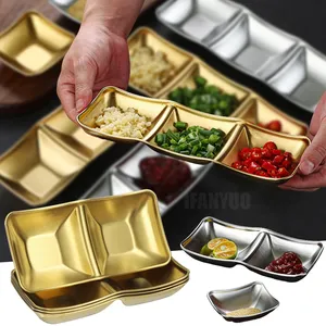 Assiette <span class=keywords><strong>de</strong></span> service multi-compartiments en acier inoxydable pour sauces, assaisonnements, soja et vinaigre, idéale pour hot pot, barbecue et service <span class=keywords><strong>de</strong></span> <span class=keywords><strong>table</strong></span> en cuisine - Product Image 1