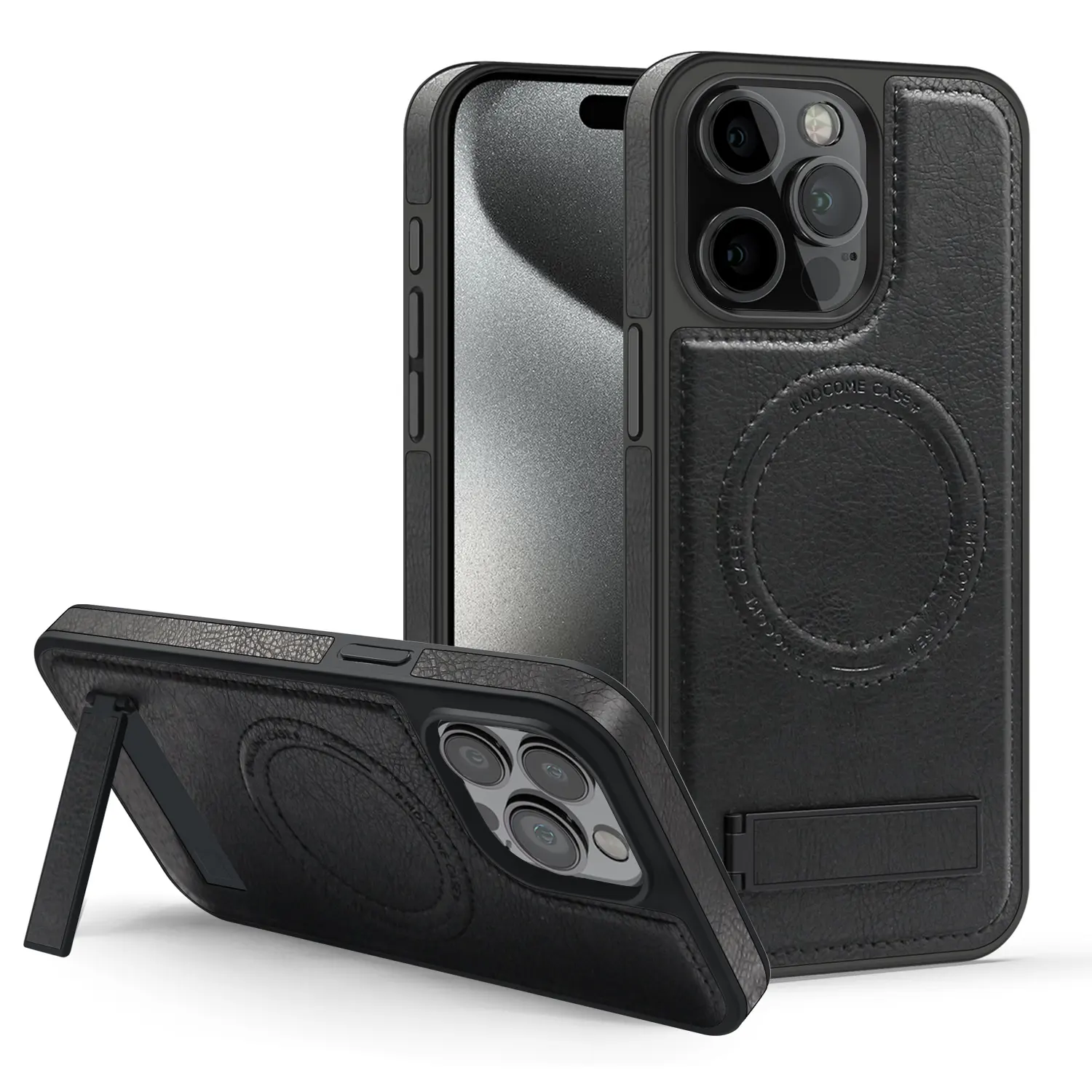 Étui de téléphone à support magnétique robuste pour iPhone 15 Pro Max 14 Plus 13 12 11 pour Samsung S24 Ultra cuir antichoc Defender Cover