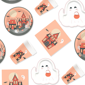 DAMAI New Ghost One-Time Use Theme Paper Plates, Cups and Napkins for Halloween Party Supply - Product Image 2