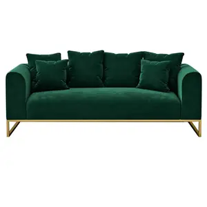 Muebles de lujo sofá de terciopelo verde de alta calidad sofá diseño con oro marco de metal piernas