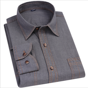 <span class=keywords><strong>Chemise</strong></span> <span class=keywords><strong>en</strong></span> Denim décontracté à manches longues <span class=keywords><strong>en</strong></span> Chambray pur coton pour hommes - Product Image 3