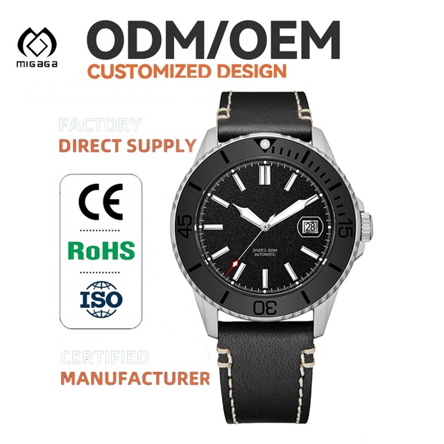 New Design Oem Watch Supplier Leather Band Titanium Ceramic Watch Automatic Water Resistant 10 Bar Chronograph Men's Diver Watch