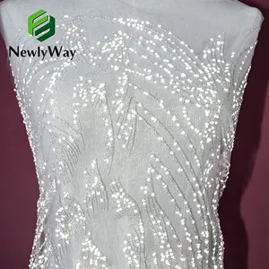 High Quality Flower Opening Pattern Bridal Glitter Sequin Beaded Tulle Embroidery Lace Fabric For Dream Wedding Dress