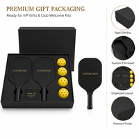 Ensemble de pickleball de luxe personnalisé avec logo, pour événements sportifs professionnels, 2 raquettes, 4 balles, norme USAPA, noyau en nid d'abeille en fibre de verre, coffret cadeau