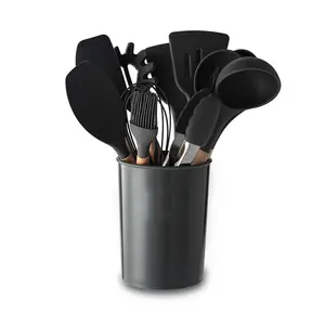12 pièces accessoires de cuisine en silicone outils ustensiles de cuisine en silicone ensemble d'ustensiles de cuisine avec manche en bois