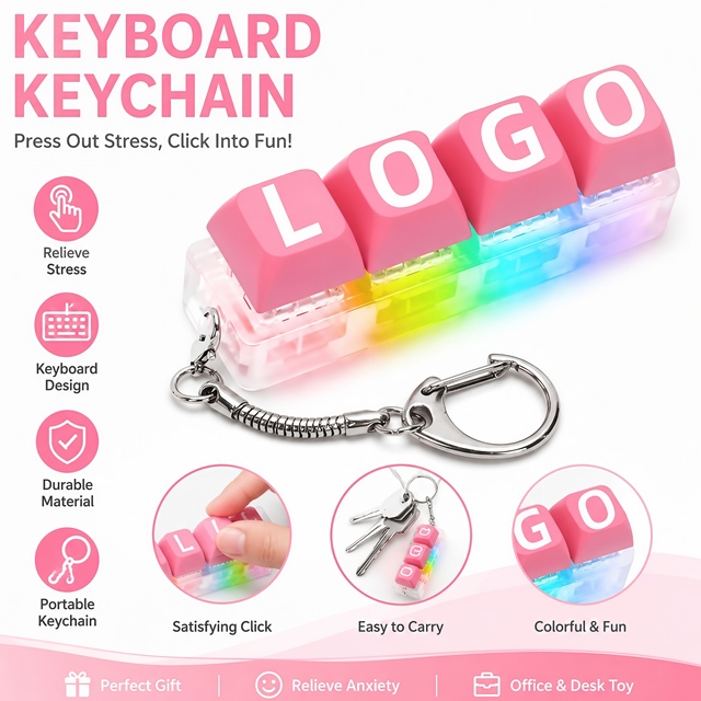 Custom Keyboard Clicker Keychain Keyboard Fidget Keychain Led Light up Plastic Keyboard Switch Keychain Keyboard Switch Keychain