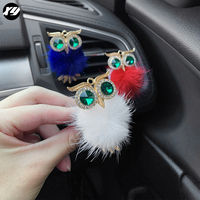 Accessoires automobiles pour femme : Ornement d'aromathérapie solide, hibou en cristal de diamant et velours, diffuseur de parfum naturel pour voiture à évaporation naturelle