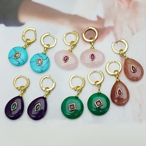 Boucles d'oreilles pendantes pour femmes, faites à la main, multicolores, rondes, style pavé de zircon, avec pierres, charmantes - Product Image 1