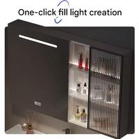 Kabinet Kamar Mandi PVC Hotel Mewah Modern 60 cm Cermin Vanity Lighting Tahan Air Terpasang di Dinding dengan Meja Keramik