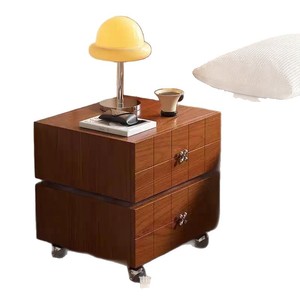 <b>Vintage</b> style wooden bedside <b>table</b>, solid wood, movable bedroom bedside storage cabinet with wheels, living room <b>side</b> <b>table</b> - Product Image 5