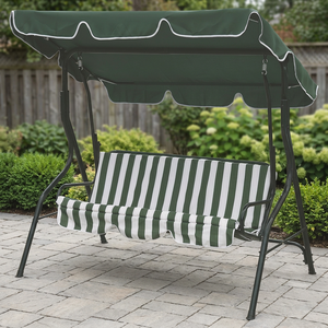 Dondolo da Giardino Tradizionale a 3 Posti con Tettuccio Parasole, Tessuto a Righe Verde + Bianco, Cuscini Non Impermeabili - Collezione Est - Product Image 3