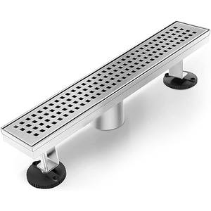 Drain de sol de douche moderne en acier inoxydable 304 de 12 pouces avec grille, pieds de nivellement réglables amovibles - Product Image 1