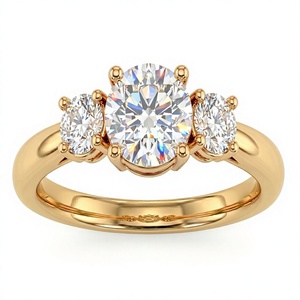 Bague de fiançailles en or plaqué 18K 14K avec trois pierres rondes brillantes en diamant de laboratoire certifié IGI, bague solitaire trilogie - Product Image 3