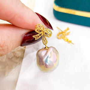 S925 <b>Silver</b> DIY <b>Pearl</b> Accessories 2021 New 7-11mm Round Beads Black and White Empty Stand <b>Earrings</b> - Product Image 2