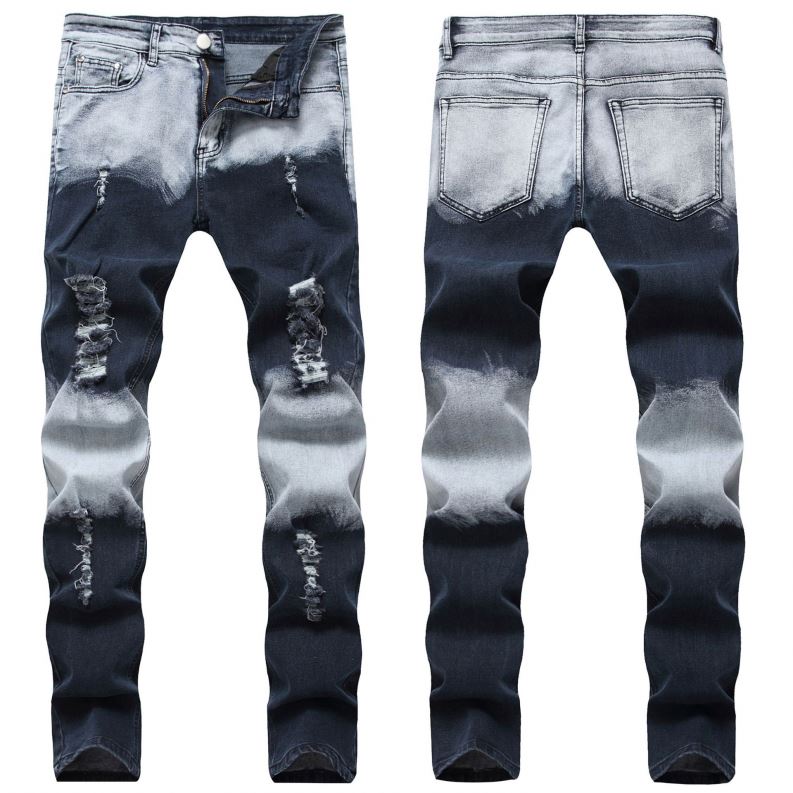 Pantalon Cintura Alta Denim Fabric Material Mens Distressed