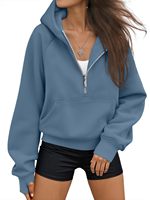 Sweat à capuche court pour femme avec logo personnalisé OEM ODM, coupe ample, manches raglan, style streetwear décontracté