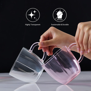 Cốc thủy tinh dễ thương cho bé gái Ngày Valentine Bộ cốc cà phê hình trái tim một lớp màu hồng và rõ ràng - Product Image 2