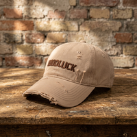 Gorra de béisbol de 6 paneles con logo personalizado al por mayor, estilo vintage desgastado con agujeros, aplique de algodón y hebilla de cobre dorado para marcas, venta al por mayor