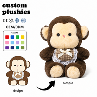 Peluche singe personnalisée en tissu doux avec nœud en ruban et bavoir à carreaux, service de marque OEM/ODM pour les distributeurs mondiaux