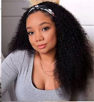 Promotion ! Perruques Bandeau Bouclées Afro Kinky 4C de 14 Pouces Cheveux Humains Brésiliens Remy 10A Entièrement Fabriquées à la Machine Sans Colle Port Transparent