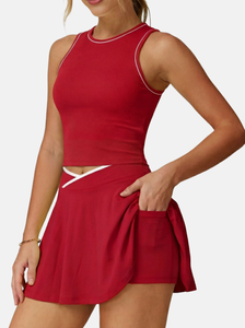 Set Rok Badminton Warna Kontras Model V Pinggang dengan Logo Kustom, Pakaian Olahraga Golf Kasual, Pakaian Tenis Gym Seksi untuk Wanita - Product Image 5