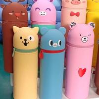 Trousse à crayons animaux Kawaii en gros, porte-stylos mignon de dessin animé, organisateur de bureau cylindrique à fermeture éclair, fournitures scolaires pour étudiants OEM 200x70mm