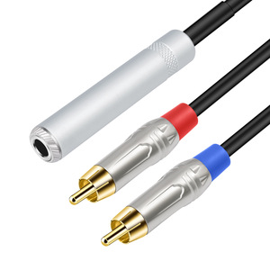 Chất lượng cao 6.35mm 1/4 TRS Stereo nguyên âm để kép <span class=keywords><strong>RCA</strong></span> 1 đến 2 y loại cáp âm thanh và 6.35mm để <span class=keywords><strong>RCA</strong></span> Audio Video Cáp 0.5M - Product Image 1