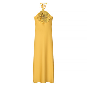 Robes d'Été 2025 pour Femme, <span class=keywords><strong>Dos</strong></span> <span class=keywords><strong>Nu</strong></span> Licou, sans Manches, en Satin Sirène, Ornées de <span class=keywords><strong>Fleurs</strong></span> 3D, Chic pour Soirée et Cérémonie - Product Image 5