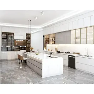 Directly from factory high gloss white 2 pack lacquer painting modern kitchen supplies