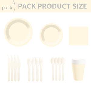 DAMAI - Juego de Vajilla Desechable de Papel Color Crema para Fiestas, Platos de 7 y 9 Pulgadas, Vasos de Papel y Servilletas - Product Image 6