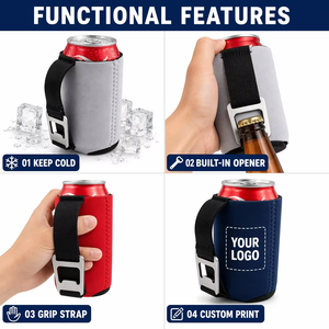 Custom Sublimation Neoprene Beer Can Sleeve Bottle Cooler Insulated Drink Koozee 3mm 5mm with Opener Handle OEM Wholesale Bulk - Product Image 4