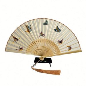 Éventail pliant classique traditionnel en bambou de 23 cm, personnalisé avec logo imprimé, sculpté à la main, idéal pour mariage, vente en gros - Product Image 2